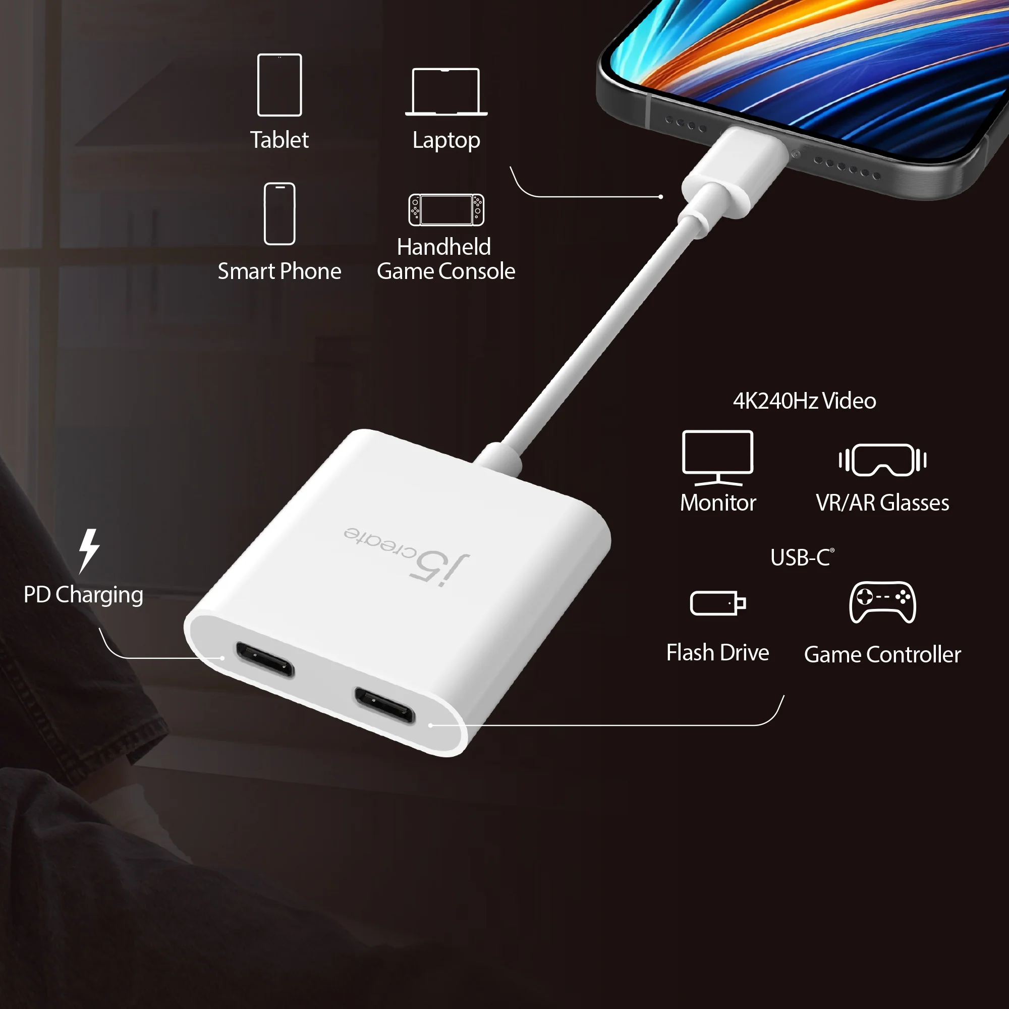USB-C® to Dual USB-C® with Video or Power Delivery - Image 6