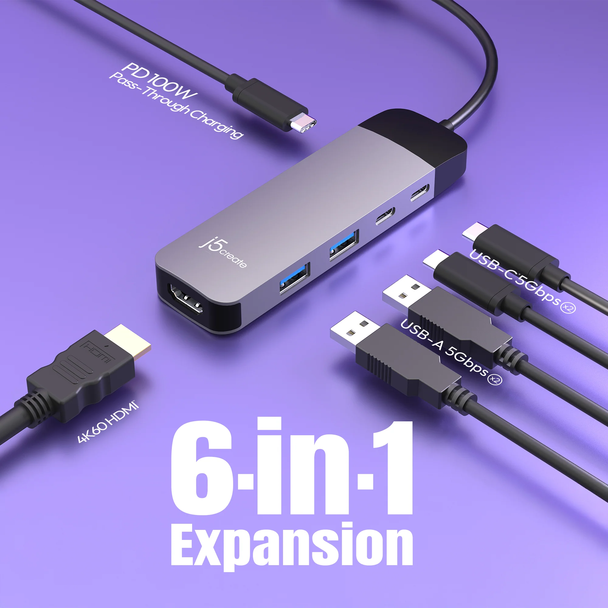 USB-C® 6-in-1 4K Multi-Port Hub (PD) - Image 4