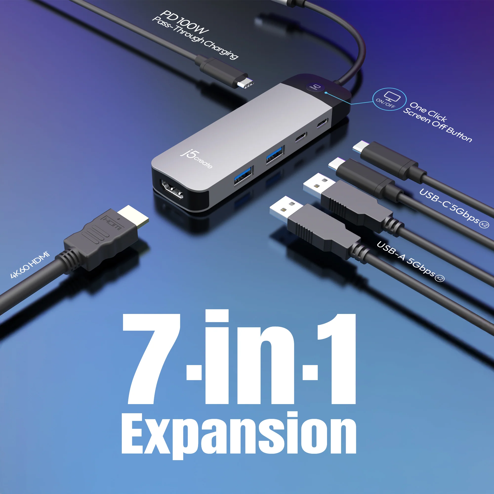 USB-C® 7-in-1 4K Multi-Port Hub with Screen-Off Control (PD) - Image 3