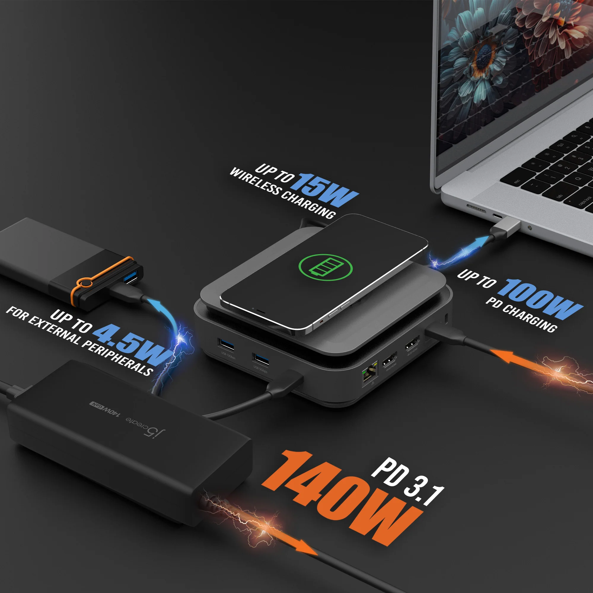 USB-C® Dock Dual 4K HDMI™ with 140W GaN PD 3.1 Power Adapter - Image 10