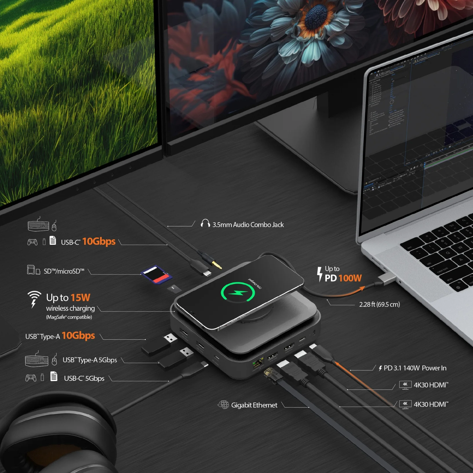 USB-C® Dock Dual 4K HDMI™ with 140W GaN PD 3.1 Power Adapter - Image 6