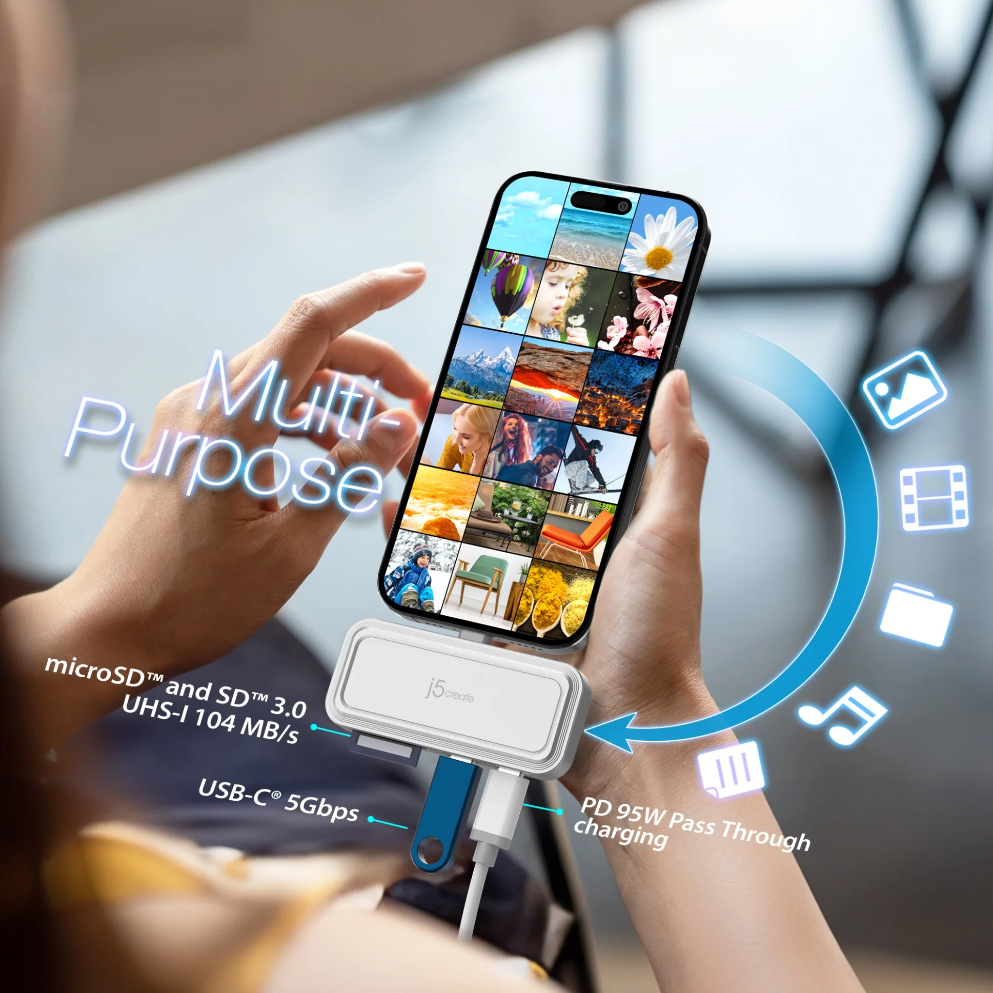 USB-C® to Dual USB-C® & SD™ Card for Smartphones with Power Delivery - Image 4
