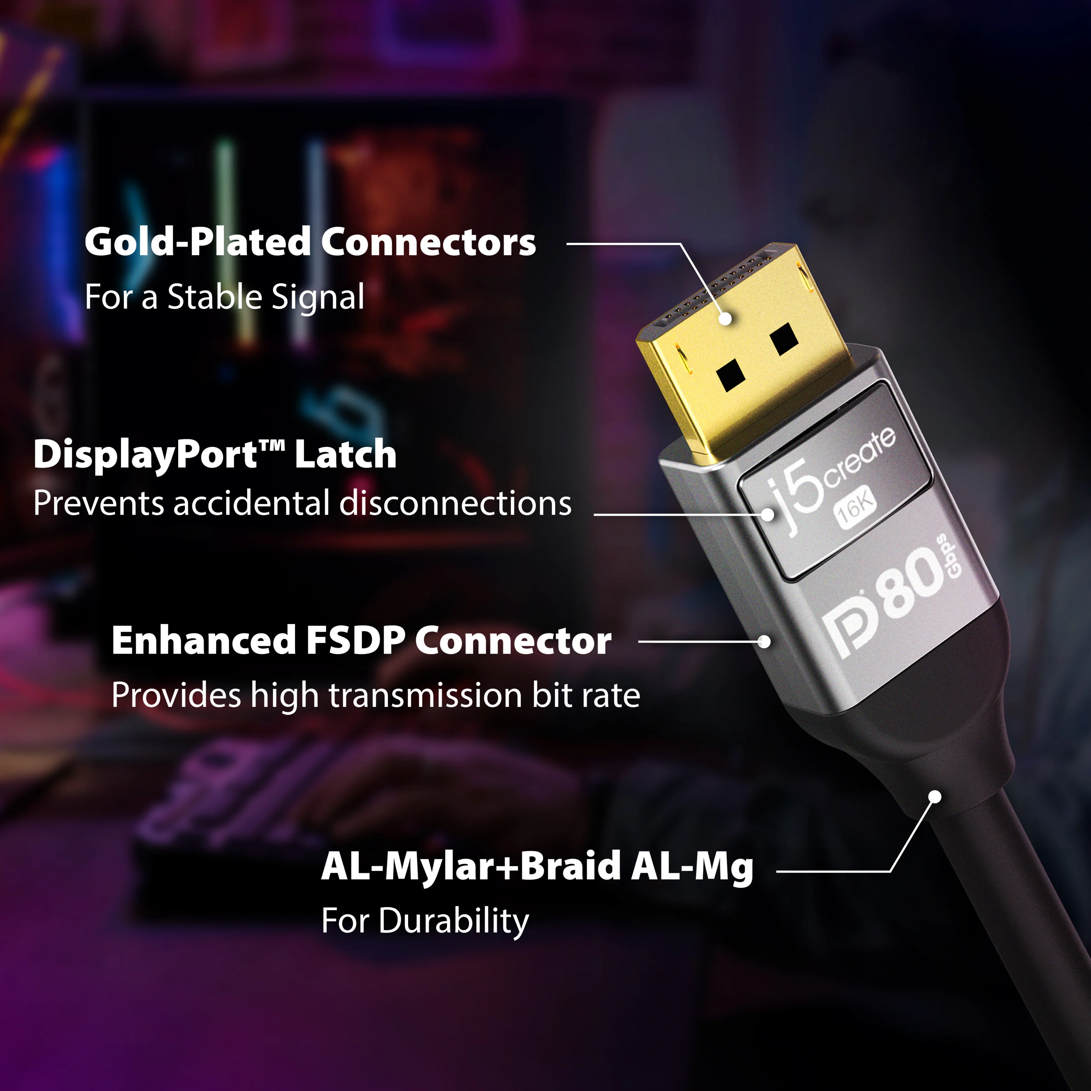 VESA® Certified 16K DisplayPort™ 2.1 80Gbps Cable - Image 10
