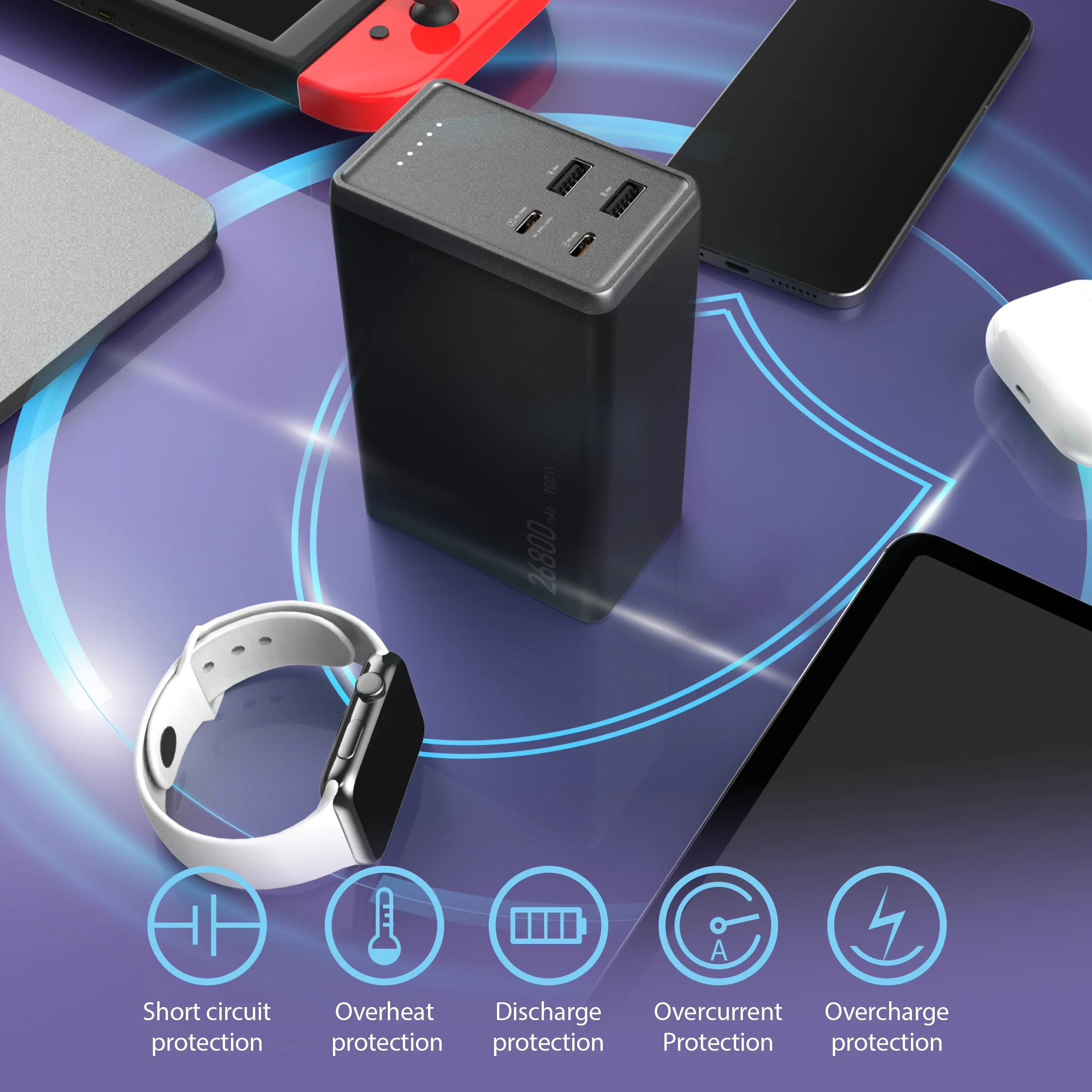 26800mAh PD 100W 4-Port Power Bank - Image 6