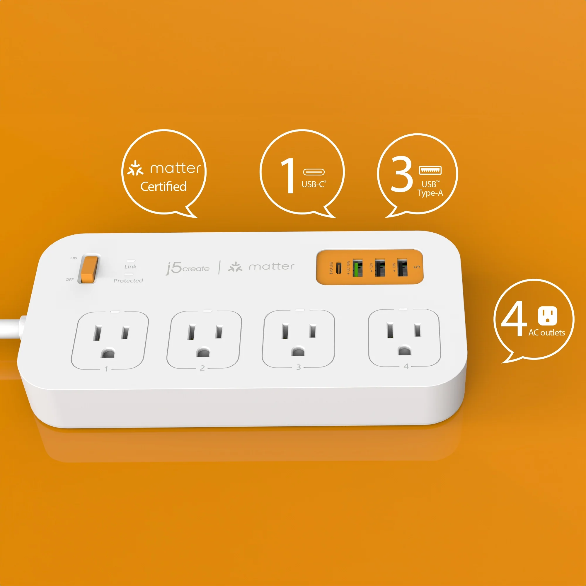 Matter Enabled Smart Plug Power Strip With 4-Outlets and 4 USB™ Ports - Image 4