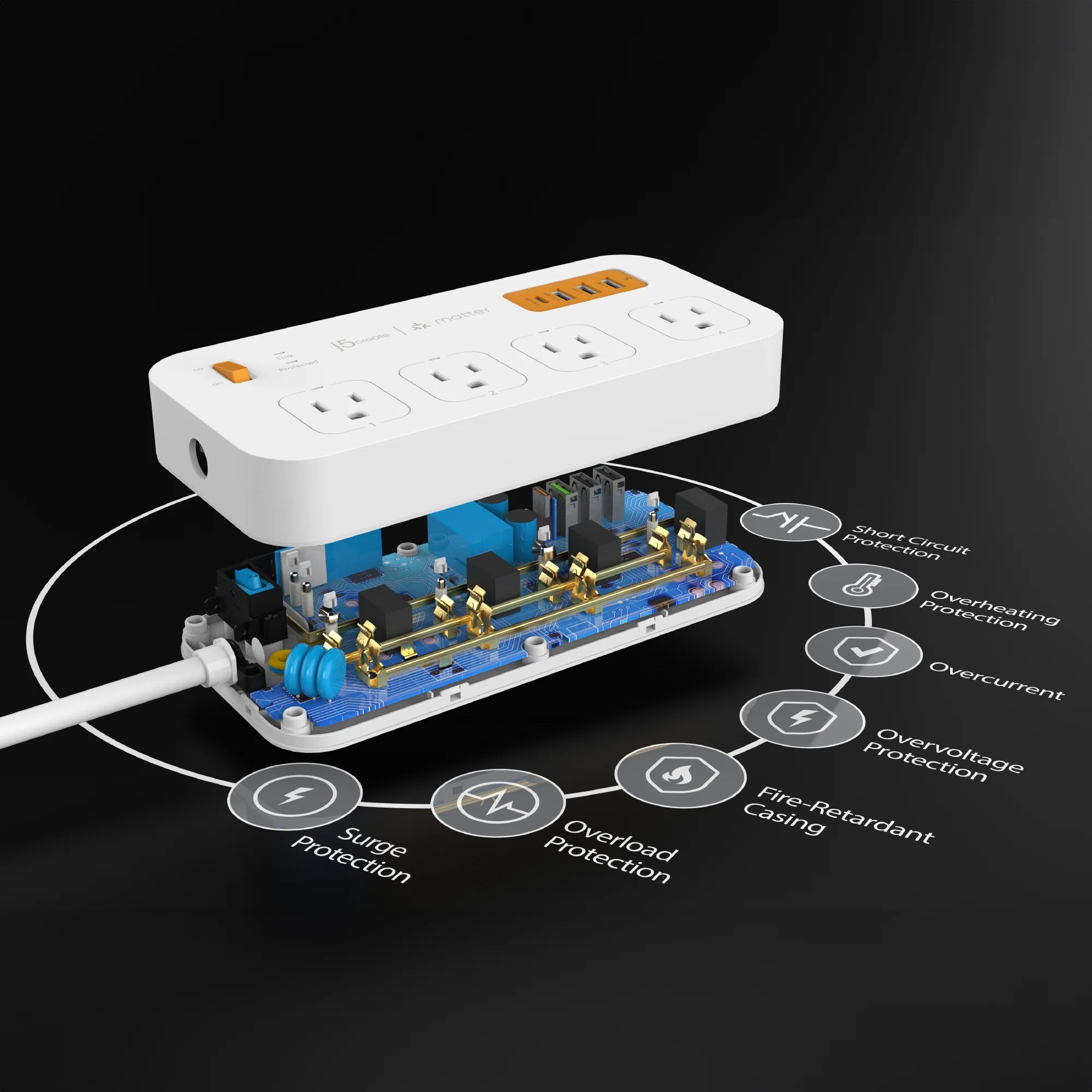 Matter Enabled Smart Plug Power Strip With 4-Outlets and 4 USB™ Ports - Image 8