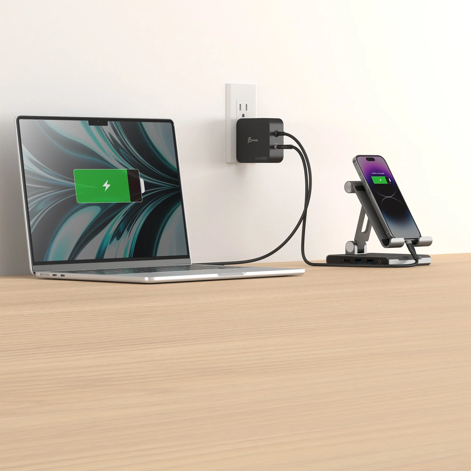 102W GaN PD USB-C® 2-Port Charger with Changeable AC Plugs - Image 6