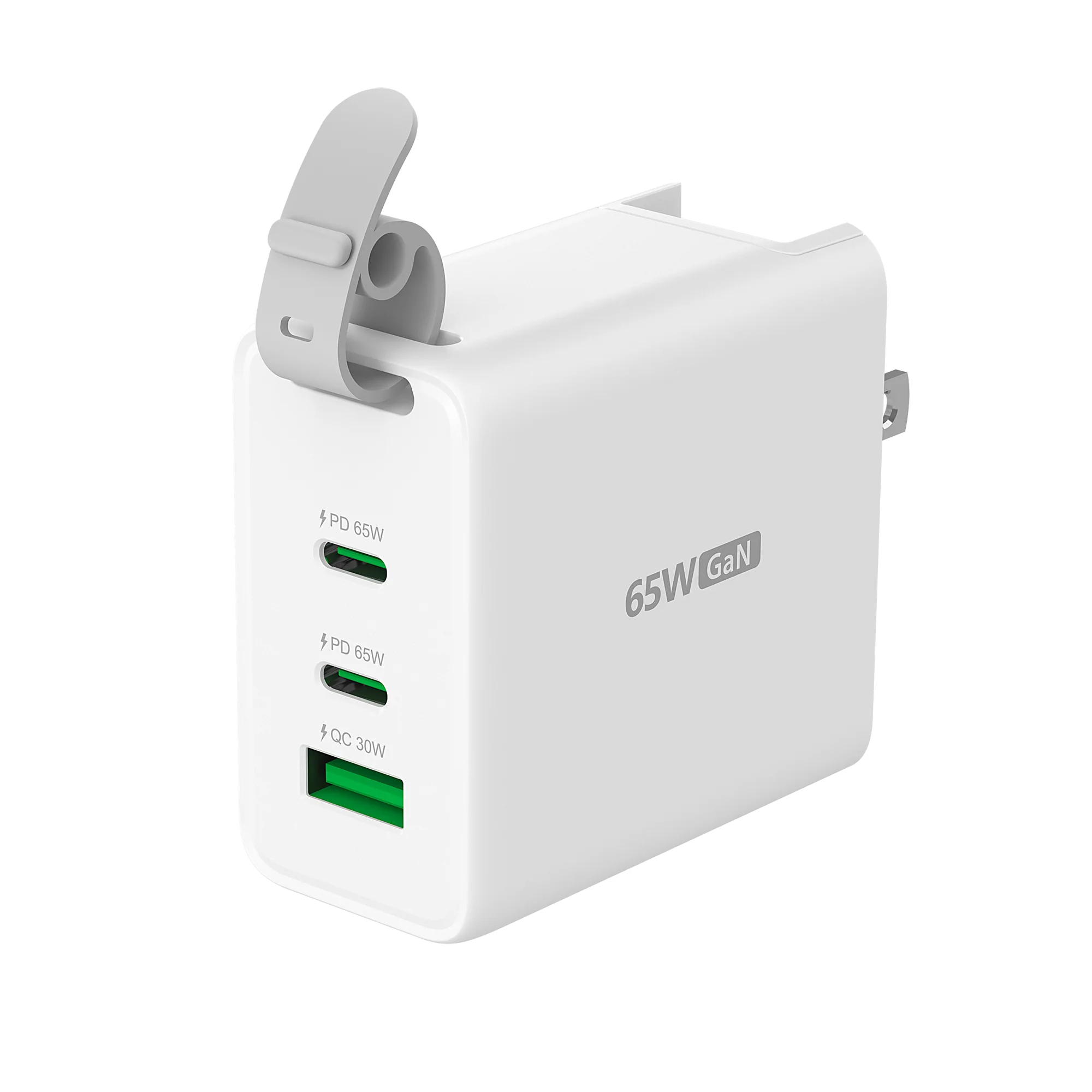 65W GaN USB-C® 3-Port Travel Charger with changeable AC plugs and USB-C® cable - Image 2