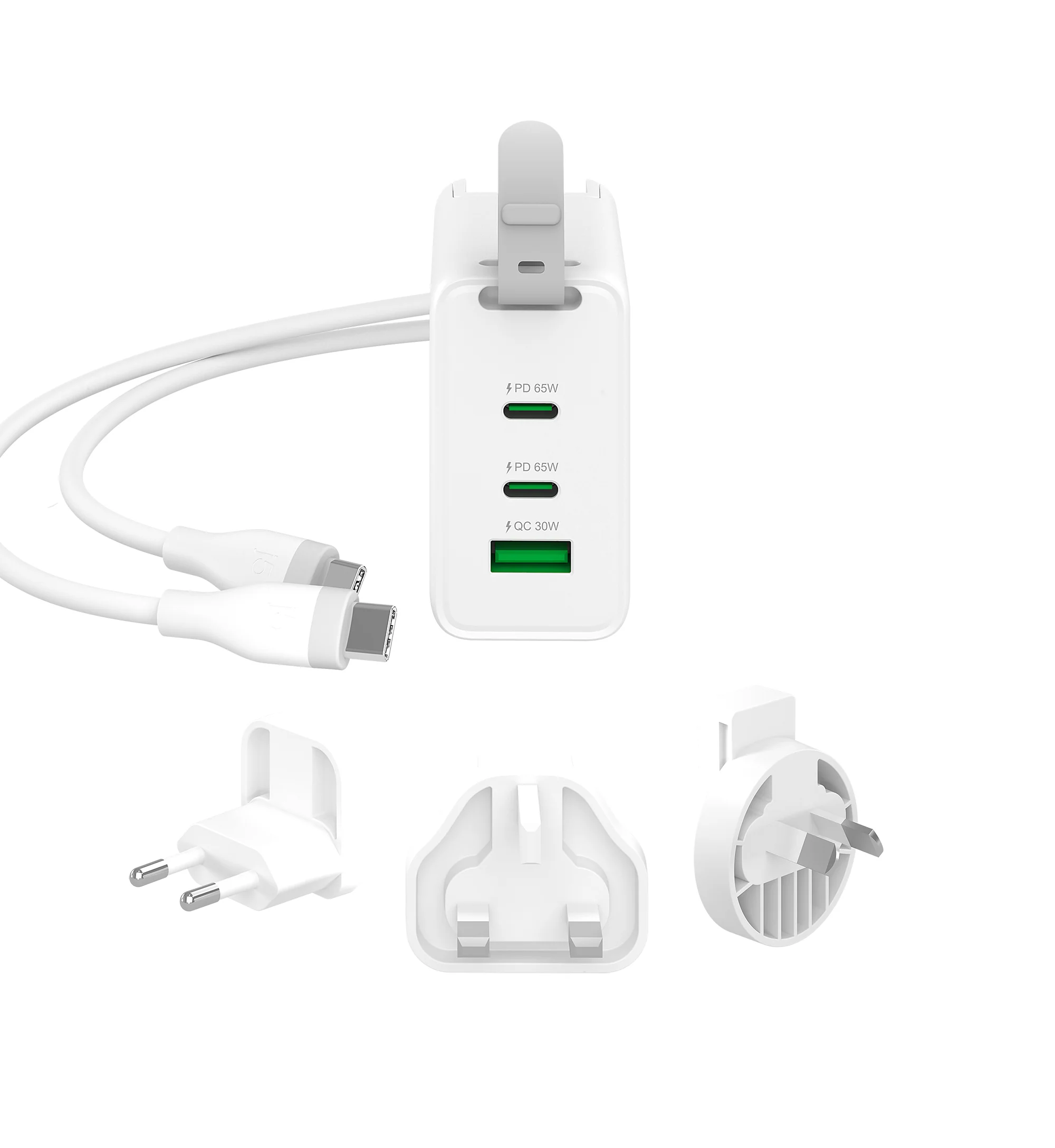 65W GaN USB-C® 3-Port Travel Charger with changeable AC plugs and USB-C® cable - Image 6