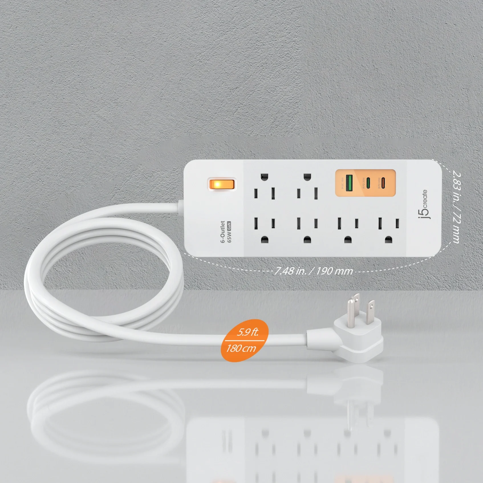 6-Outlet Surge Protector Power Strip with 3-USB™ 65W Charging Station - Image 10