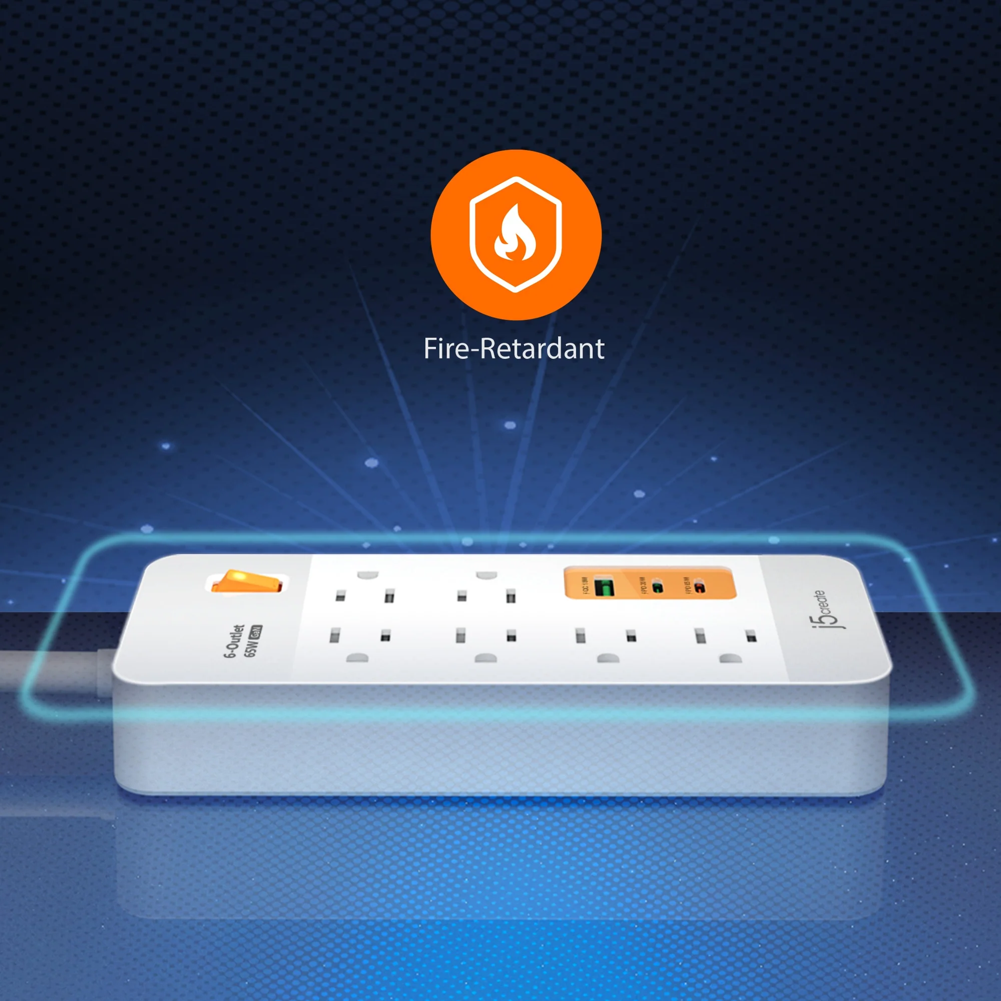 6-Outlet Surge Protector Power Strip with 3-USB™ 65W Charging Station - Image 5
