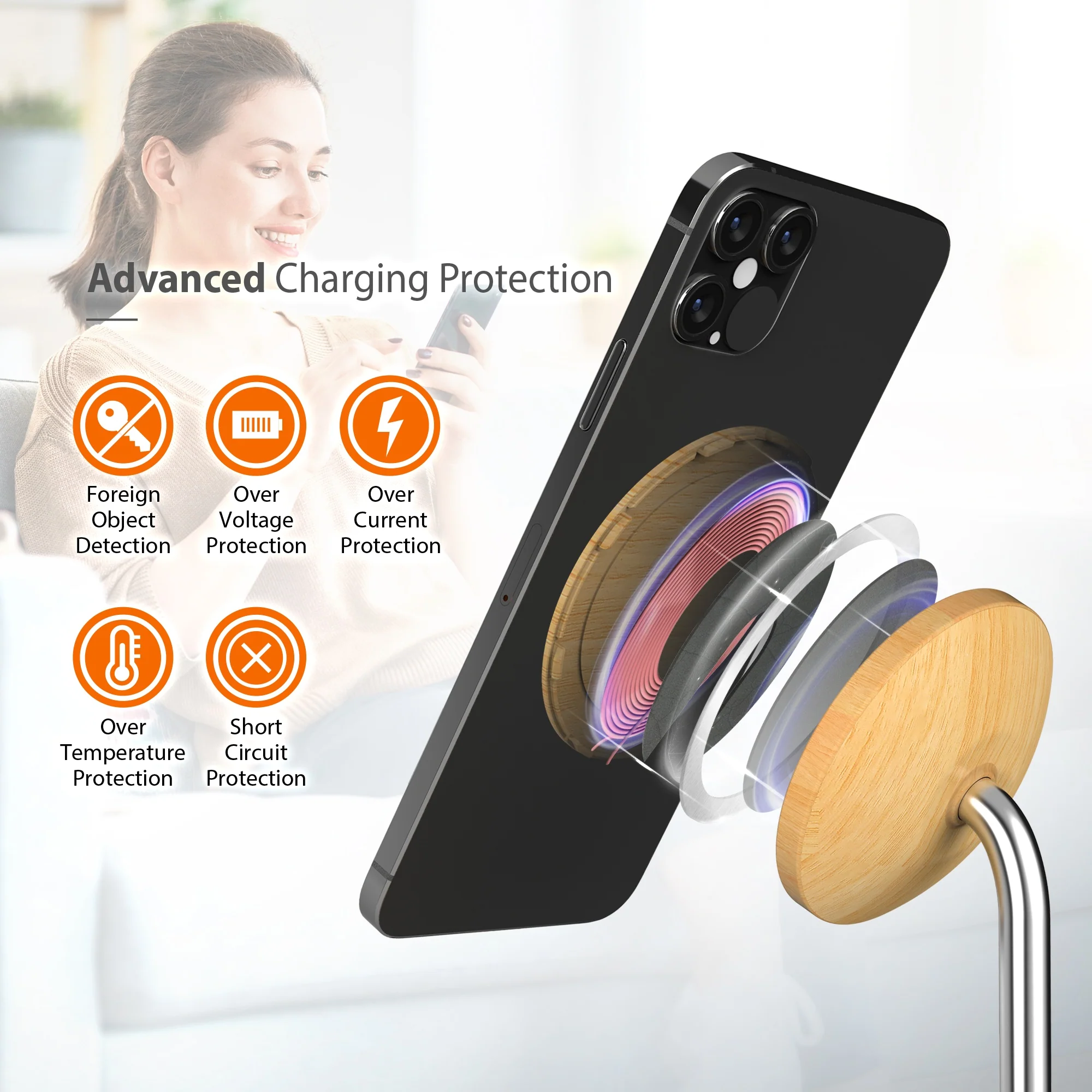Wood Grain 2-in-1 Magnetic Wireless Charging Stand - Image 15